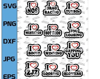 I Heart Drag Racing 12 Designs, Love Drag Racing, Boost, Turbo, Funny Racing T-Shirt, Racing, Geschenk für auto liebhaber! (Nur digitale Datei)