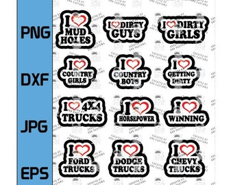 15 Designs I Heart Mud, Rednecks, Country Girls Boys, Schlammlöcher, Lastwagen und mehr (Digitale Datei nur SVG, EPS, png, dxf, jpg) Tolles Geschenk
