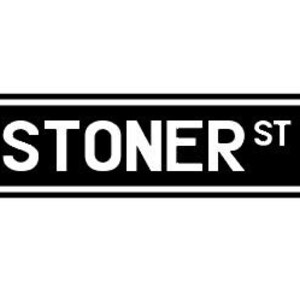 May include: Black and white street sign with the text "STONER ST" in white letters.