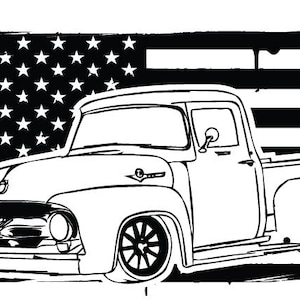 1956 Ford F100 Truck SVG, Truck SVG, Classic Truck SVG, American Flag svg, F100 svg, two flags (Digital File Only)