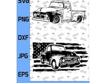 Custom Request - 1956 Ford F100 Truck SVG, Truck SVG, Classic Truck SVG, American Flag svg, F100 svg, two flags (Digital File Only)