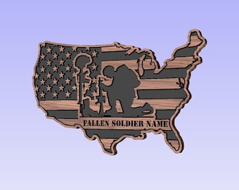 Patriotic US American Flag design with Fallen Soldier - SVG DXF Cricut cnc Cut File