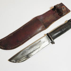WW2 Cattaraugus 225Q US Army Side Knife In Sheath With A Patriotic Shield Marked Into The Sheath