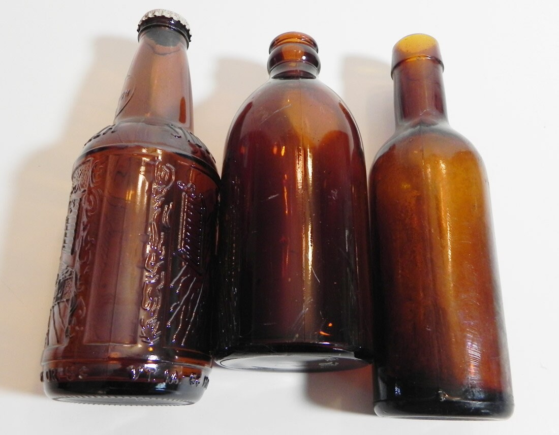 3 Vintage Amber Colored Bottles Etsy