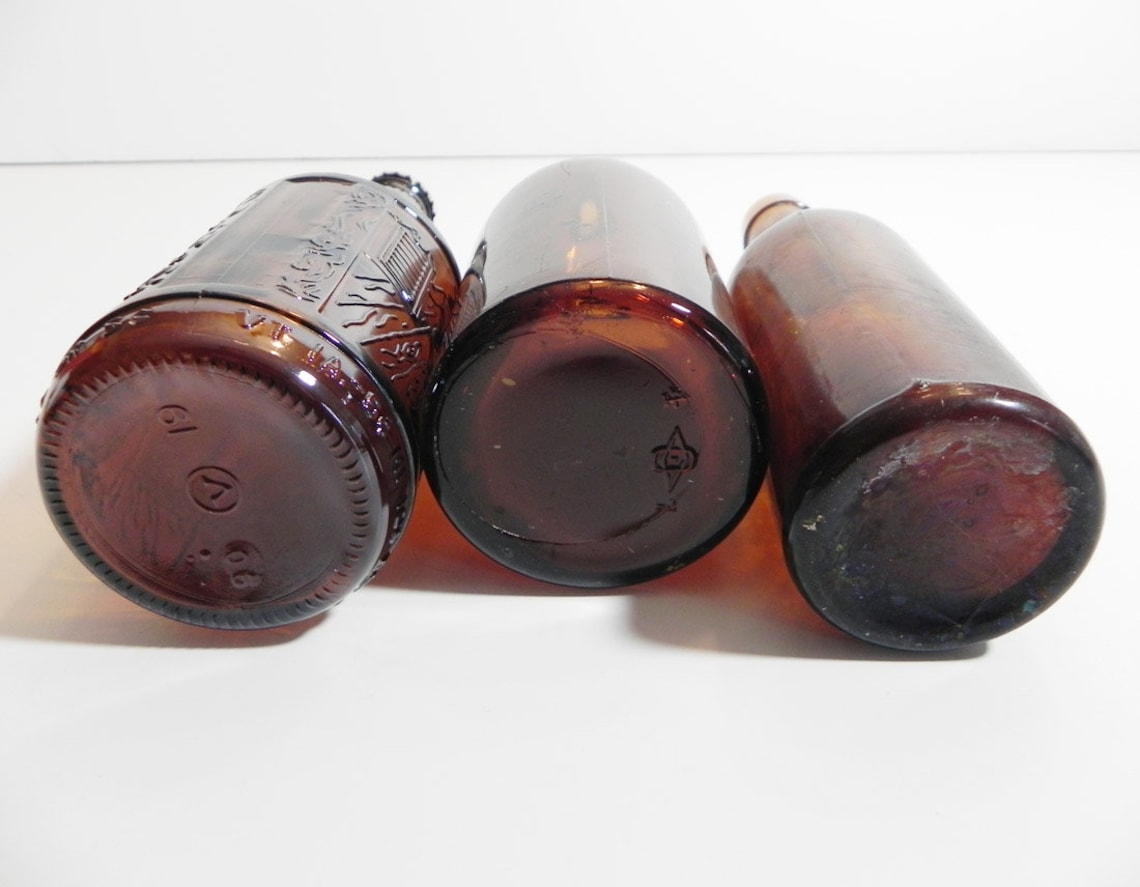 3 Vintage Amber Colored Bottles Etsy