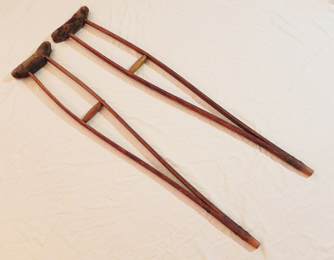 Two Civil War Era Crutches With Fabric Covered Armpit Rests Etsy