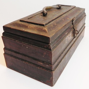 Antique Metal Storage Box With Fake Wood Grain Paint On The Surfaces
