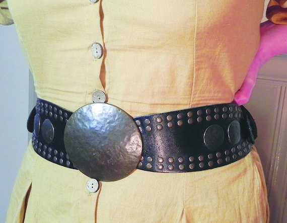 Rare Vintage DKNY Black Leather Belt with studs - image 1