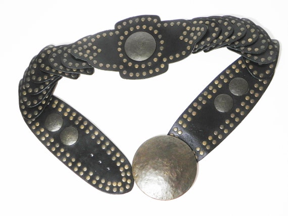 Rare Vintage DKNY Black Leather Belt with studs - image 5