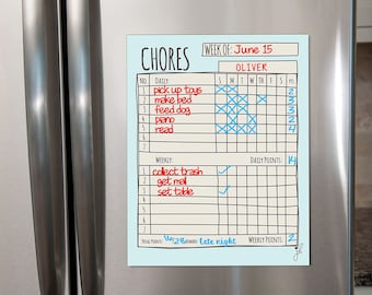 Magnetic Behavior & Reward Chore Chart for Kids - Daily Household Chore Checklist - Job Chart-Dry Erase-Family Command Center- BLUE 11"x 14"