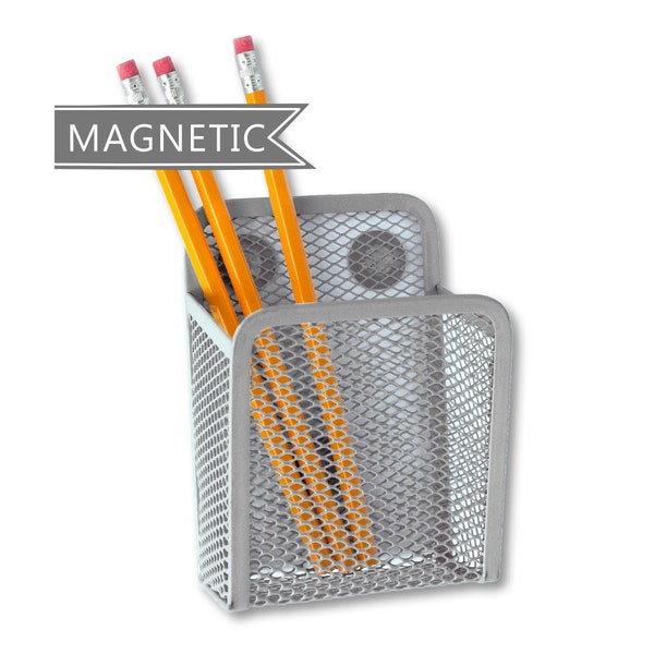 Magnetic Pen Holder - Dry Erase Board Marker Holder for Locker, Whiteboard & Fridge - Pencil Holder Cup - Grey