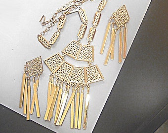 Exotic Fringe Parure Necklace Earrings Vintage Jewelry