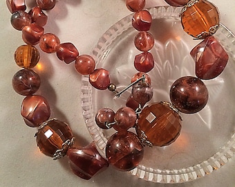 Vintage Chunky Brown Lucite Beads Necklace, Jewelry for Her, Birthday Gifts