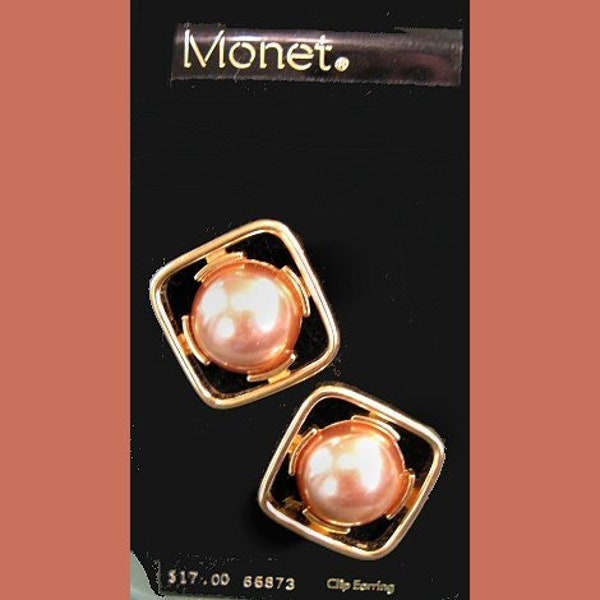NOS Monet Copper and Gold Tone Clip Earrings Vintage New Old Stock