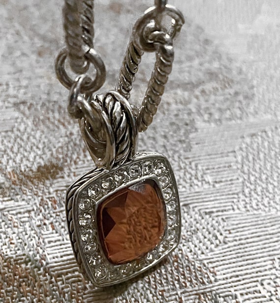 Silvertone and Topaz Lucite Toggle Clasp Necklace - image 1