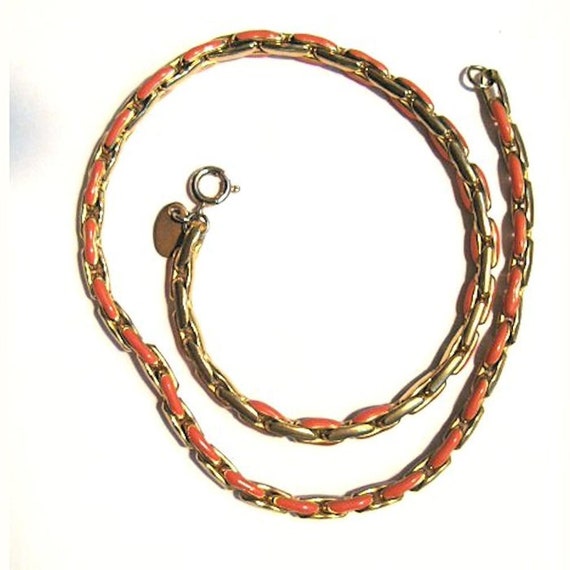 Vintage Necklace Signed Les Bernard Orange Link - image 2