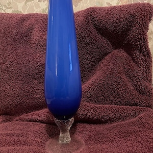 Vintage Cobalt Blue Cased Glass Vase Twisted Stem