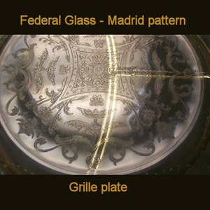 Bund Glas Madrid Golden Grill Platte, Servierteller, Viintage Glas, Sammler Glasteller