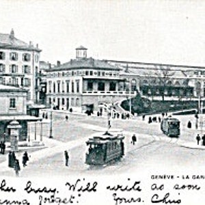 1903 RPPC Postcard Geneve La Gare Trolly Cars Ambulant No 5 Cancelar