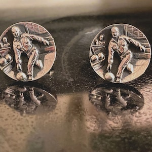 Vintage Bas Relief Bowler Cuff Links, Sports Jewelry, Mens Jewelry, Mens Accessories