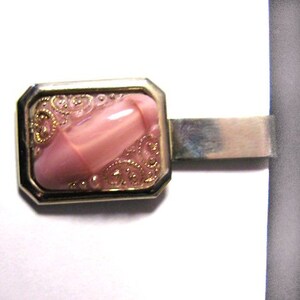 Ornate Pink Glass Tie Clip