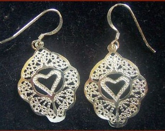 Vintage Sterling Silver Laser Cut Heart Earrings