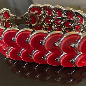 Vintage Red Lisner Links Bracelet, Signed Jewelry, Mid Century Jewelry