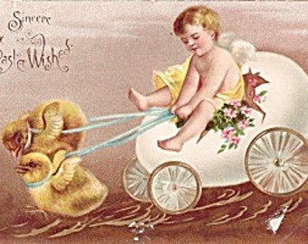 Carte postale de Pâques 1905 en relief antique
