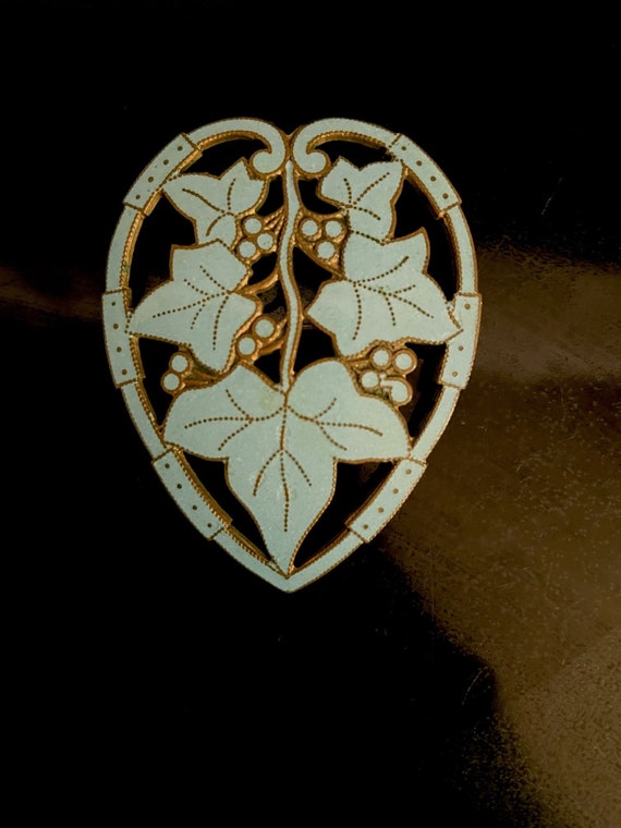 1910s Enameled Ivy Pendant, Enameled Brass Jewelry