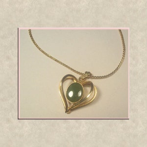 Vintage Heart Pendant with Jade Cabochon