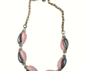 Pink and Gray Thermoset Necklace, Vintage Jewelry