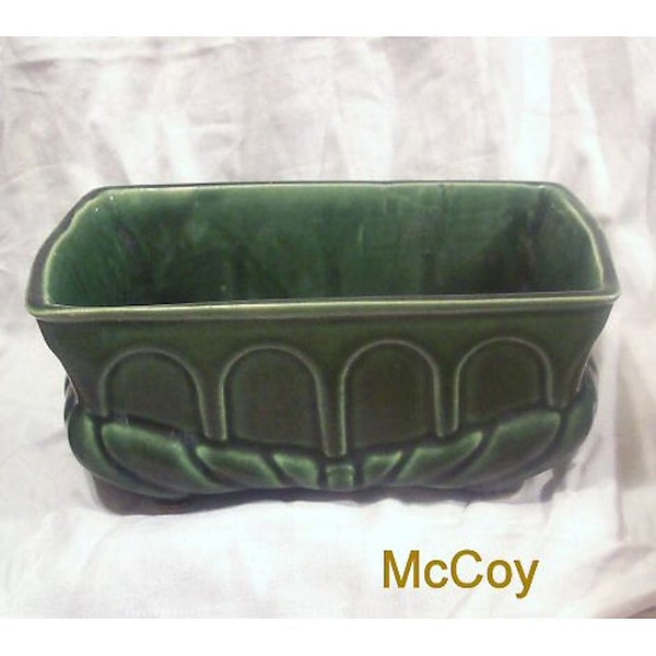 McCoy 1960s Green Oblong Footed Pottery Planter