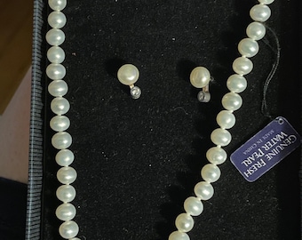 925 Sterling Silver Freshwater Pearl Jewelry Set Necklace Earrings