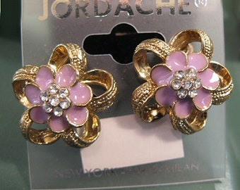 Flower Earrings, Jordache Jewelry, Jordache Earrings, Enamel and Rhinestone Earrings