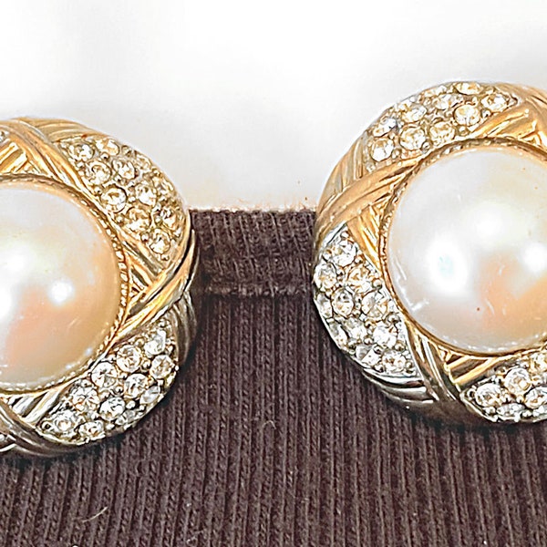 WOW Gorgeous AV Fancy Rhinestone and Faux Pearl Earrings