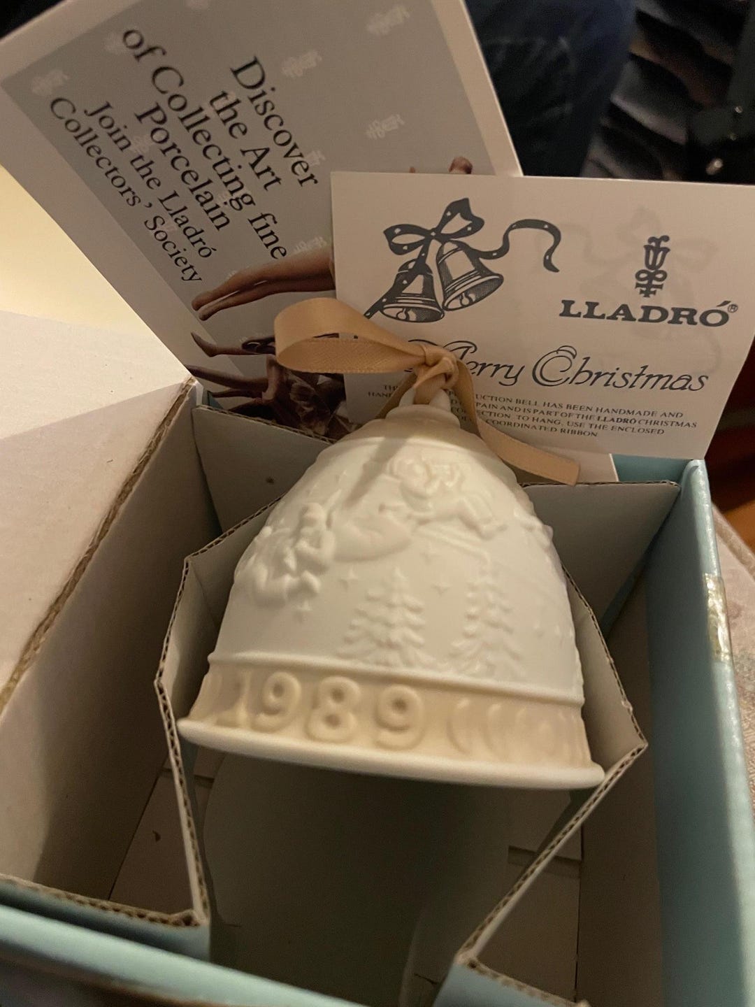 1989 Lladro Porcelain Bell Ornament Angels, Vintage Discontinued