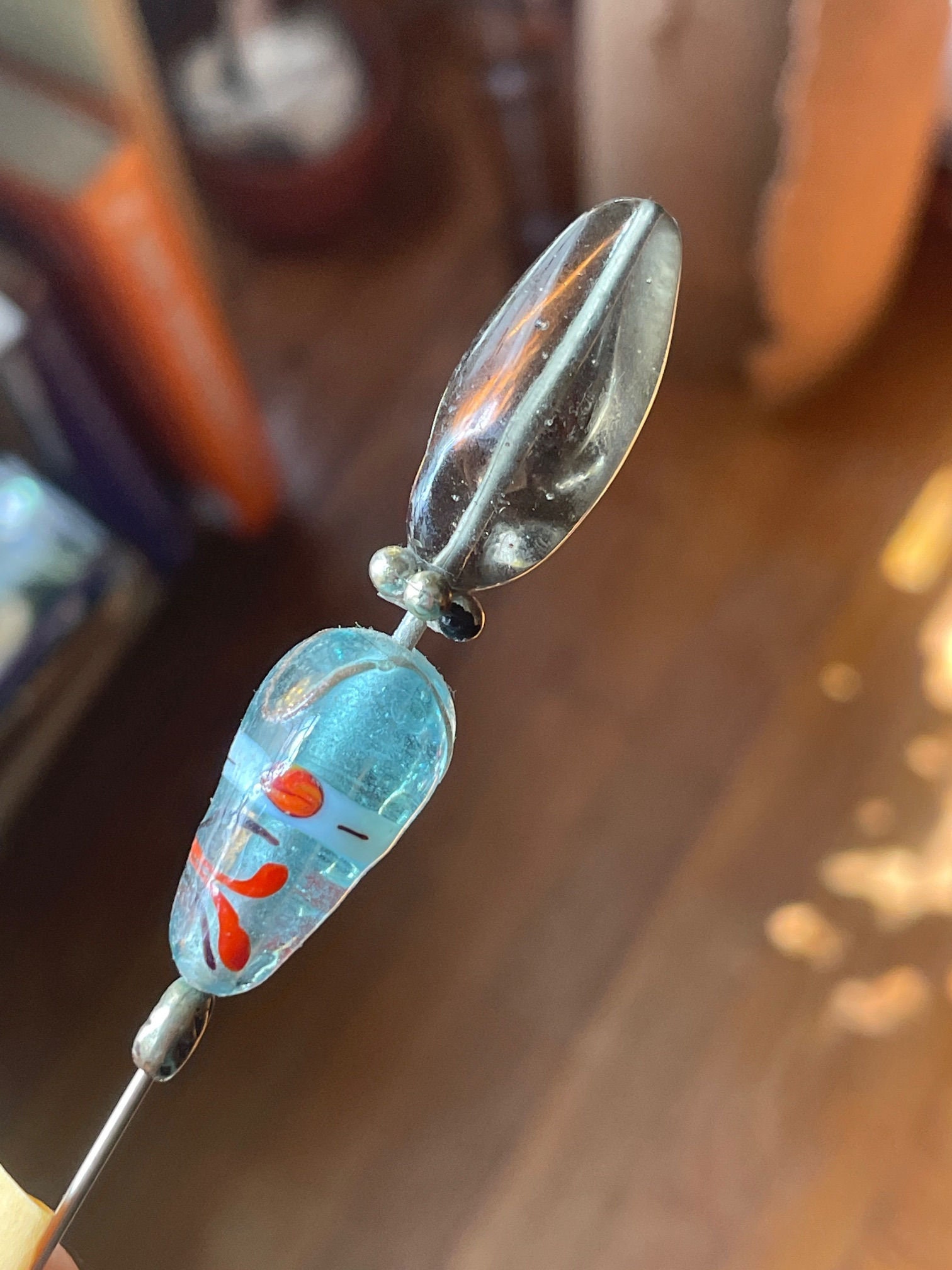 3 Vintage Murano Glass Hatpins Artisan Lampwork Handmade Vintage Lampwork Glass Hatpins, Hat Accessories, Glass Beads  main image 4