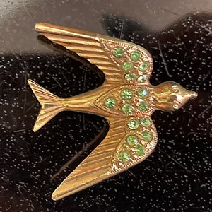 Vintage Gold Filled GF Swallow Brooch30 with Rhinestones