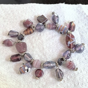 Lampwork Bead Stretch Bracelet Browns and Purples