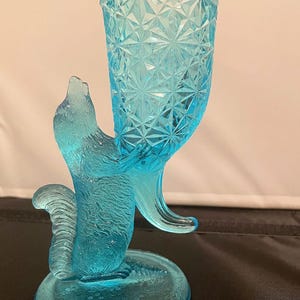 1880s EAPG Blue Columbia Glass Dog and Cornucopia, Antique Glass