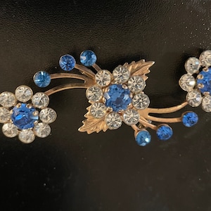 Gorgeous Blue and Clear Rhinestone Brooch, Swedged Brooch, Mid Century Brooch