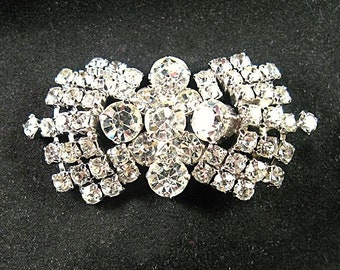 Vintage Clear Rhinestone Bow Brooch BIG