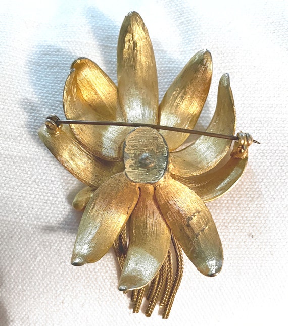 Floral Brooch with Mesh Fringe Tassel c. 1940s - image 2