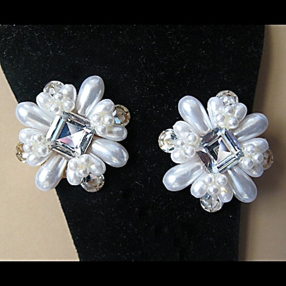 Faux Pearls and Rhinestone Earrings - image 1