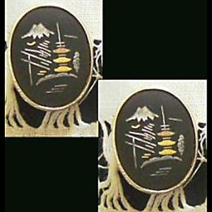 Orecchini vintage orientali damascati, orecchini a clip, orecchini Kyoto, Giappone, orecchini per lei, orecchini per donna, gioielli da regalo