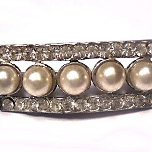 Vintage Brooch Pot Metal Faux Pearl and Rhinestone