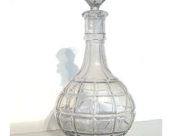 Iridescent Victorian Mold Blown Water Decanter with Stopper, Antique Decanters, Antique Glass, Iridescent Glass Collectibles
