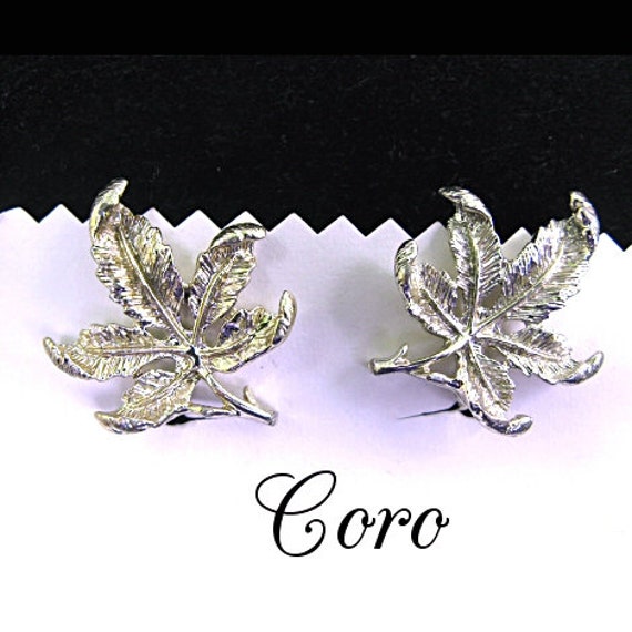 Coro Fancy Silvery Leaf Clip Earrings Vintage - image 1