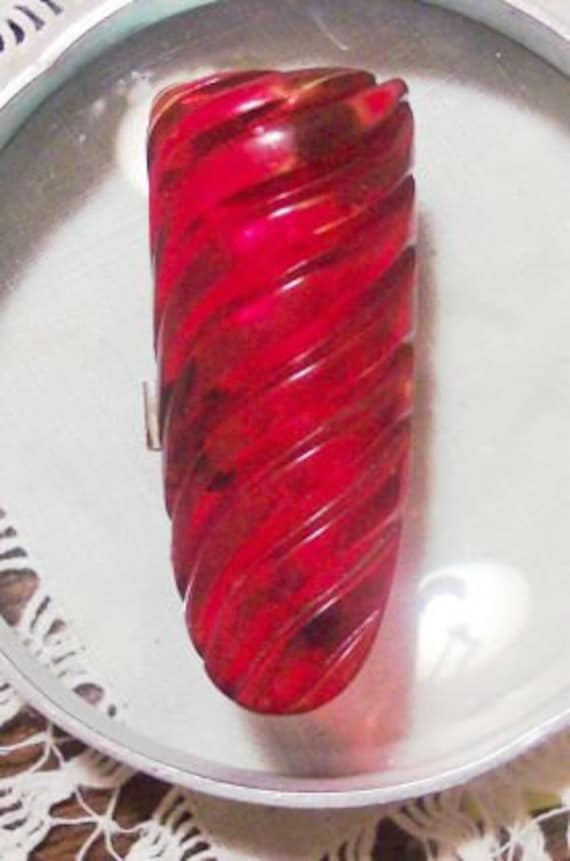 Deeply Carved Cherry RED Lucite Belt Buckle