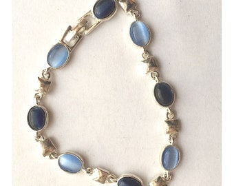 Cats Eye Bracelet, Blue Bracelet, Link Bracelet, Vintage Bracelet